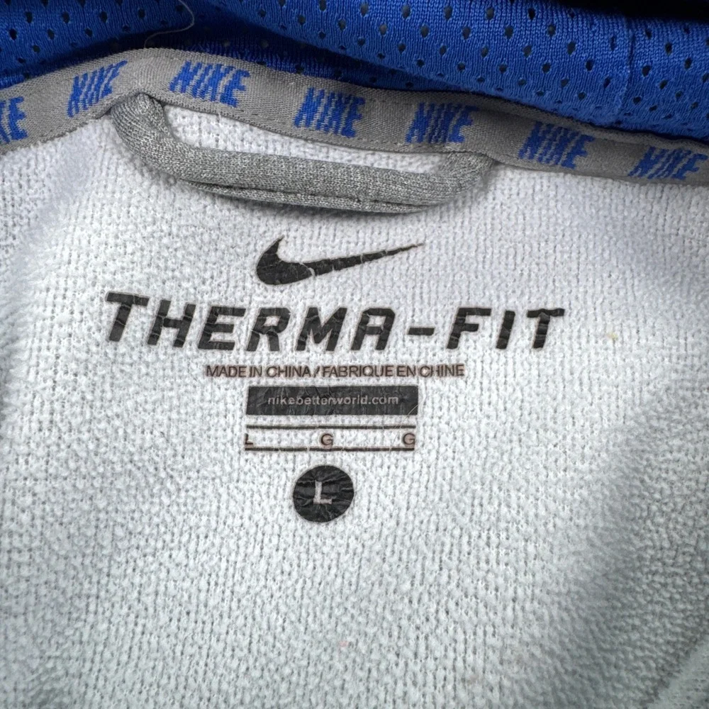 Nike Mens Hoodie Therma-FIT Pullover Gray Blue Large Swoosh Graphic Sweatshirt